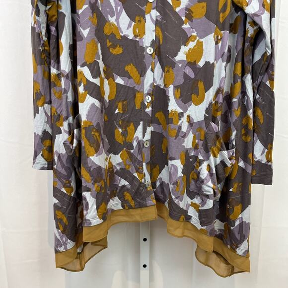 LOGO Lori Goldstein 2X Plus Printed Button Up Knit Cardigan Tunic Purple A309084 - Picture 6 of 9